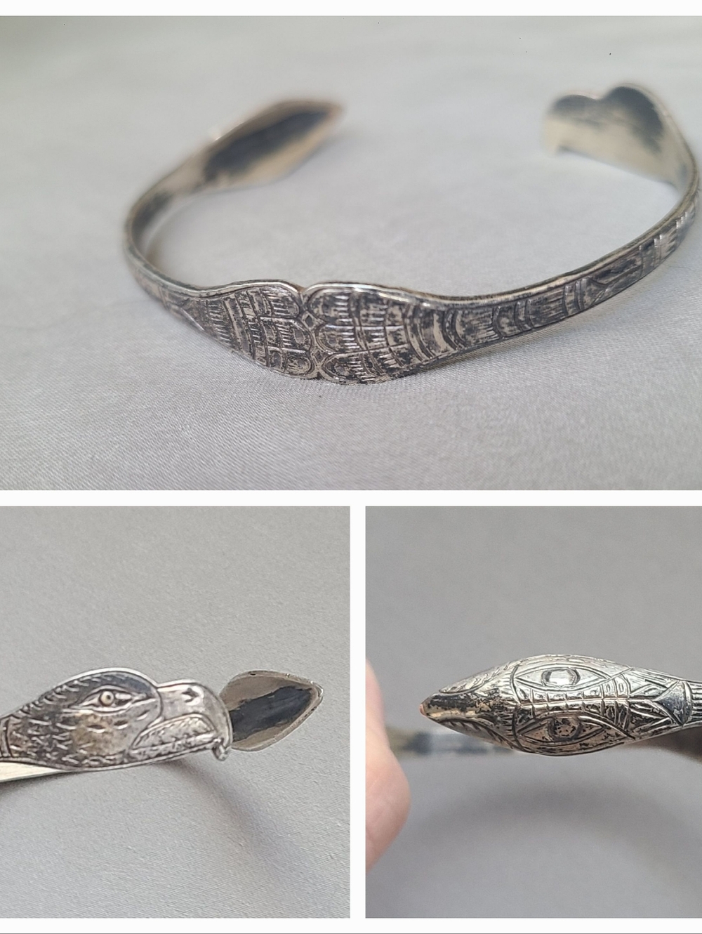 Vintage 8" Eagle Snake Designer ETJ Sterling Cuff - Native Jewelry